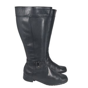 WHAT'S WHAT! BLACK GENUINE LEATHER ANKLE STRAP & BUCKLE WESTERN CUT BOOTS! SZ 8M